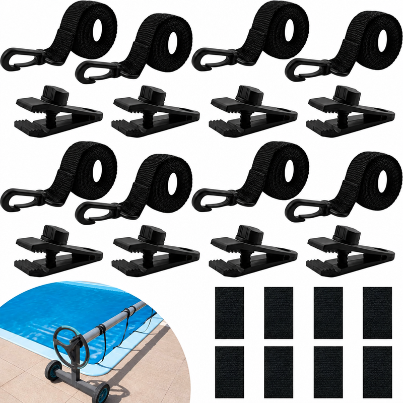 Kit d'attaches pour enrouleur de bâche solaire de piscine, sangles et pinces, 18 ou 24 pièces