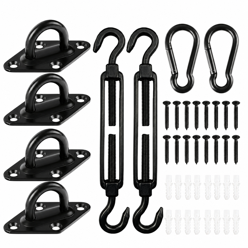 Kit de fixation voile d'ombrage noir en acier inoxydable 304, 40 pièces