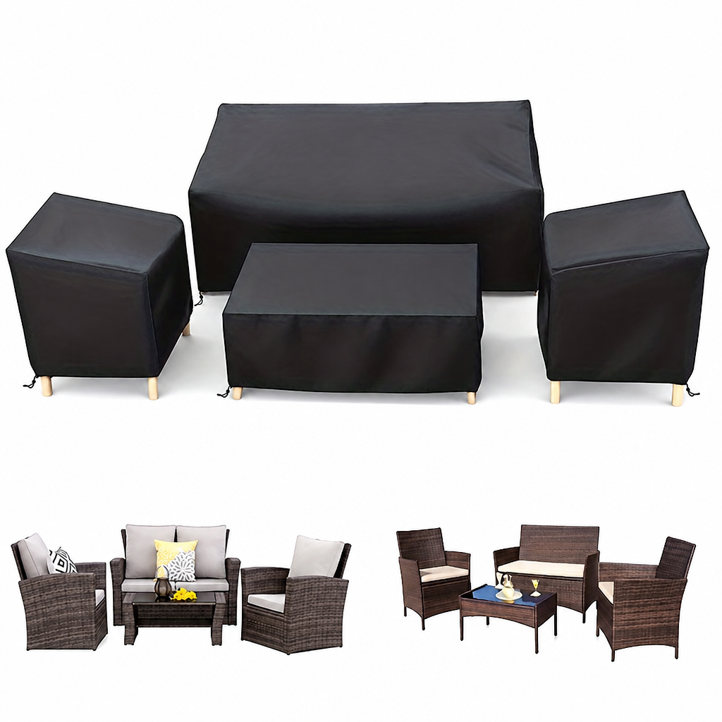 Lot de 4 housses de salon de jardin imperméables en polyester 210D, noires, avec cordon de serrage