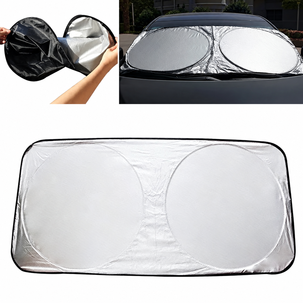 Pare-soleil pare-brise voiture pliable argenté, 5 tailles de 142 x 67 à 190 x 90 cm