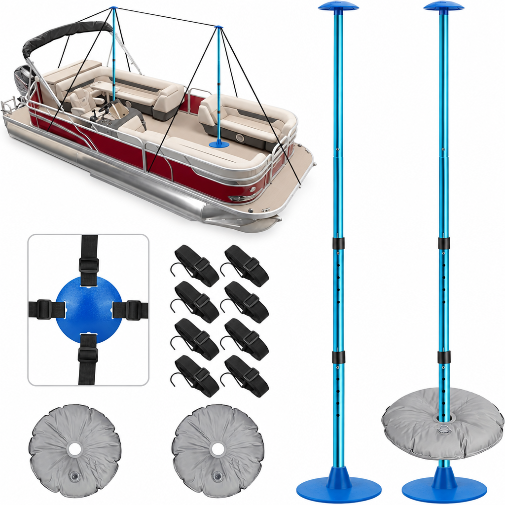 Poteaux de support de bâche de bateau 108 à 130 cm, sacs de lest, 8 sangles