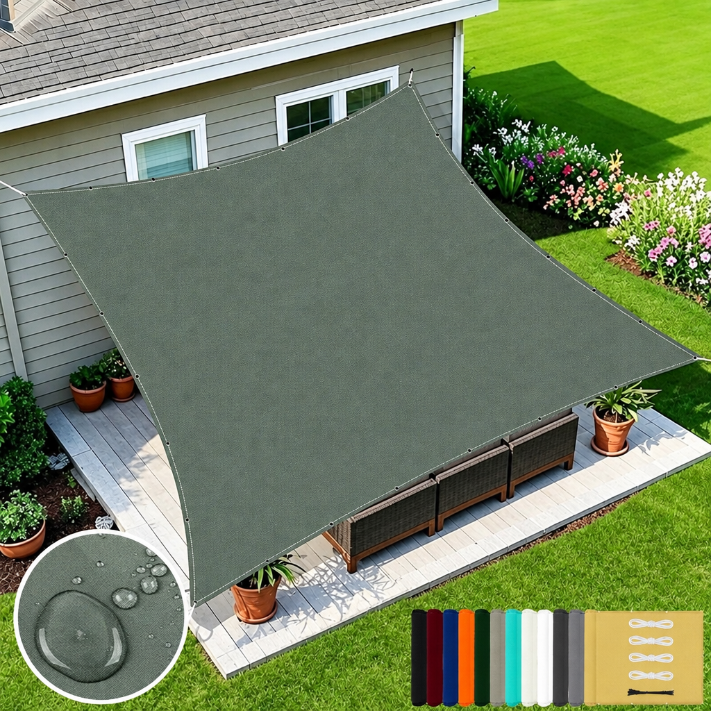 Voile d'ombrage rectangulaire imperméable avec œillets, polyester, 2 x 2 à 4 x 5 m