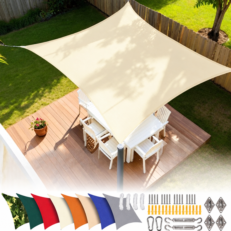 Voile d'ombrage rectangulaire résistant à l'eau, polyester 185 g/m², avec ou sans kit de fixation