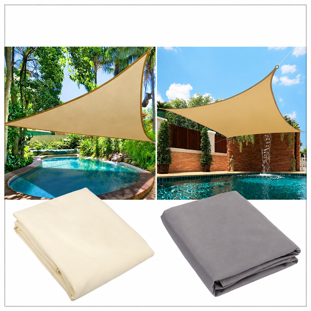 Voile d'ombrage triangulaire et rectangulaire imperméable en Oxford 300D, beige ou gris