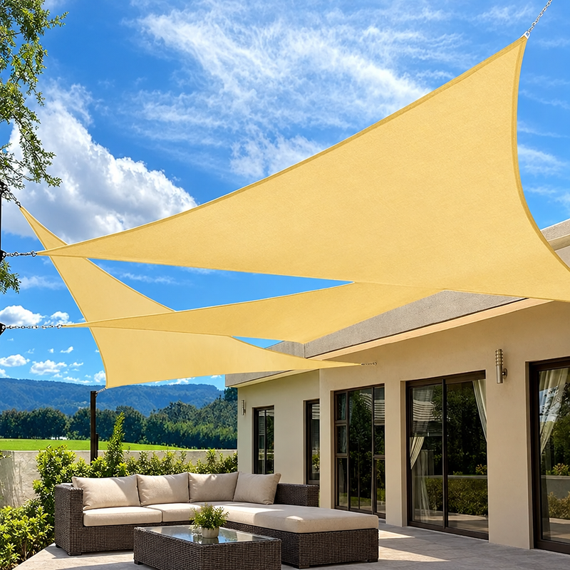 Voile d'ombrage rectangulaire ou triangulaire imperméable anti-UV, 12 tailles, coloris sable